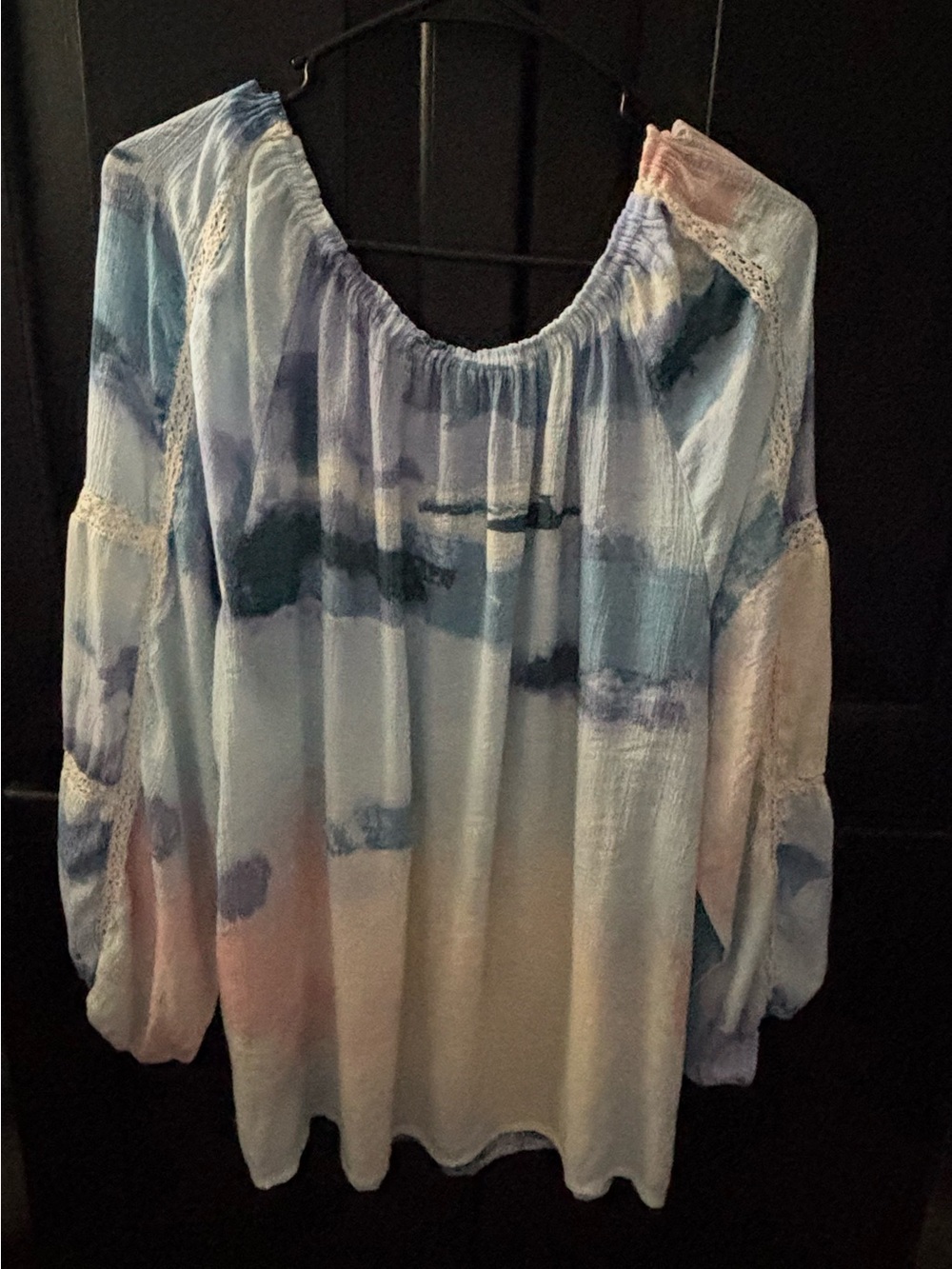 Zac&Rachel Light Blue Tie-Dye off the Shoulder Peasant Blouse - Women's Top